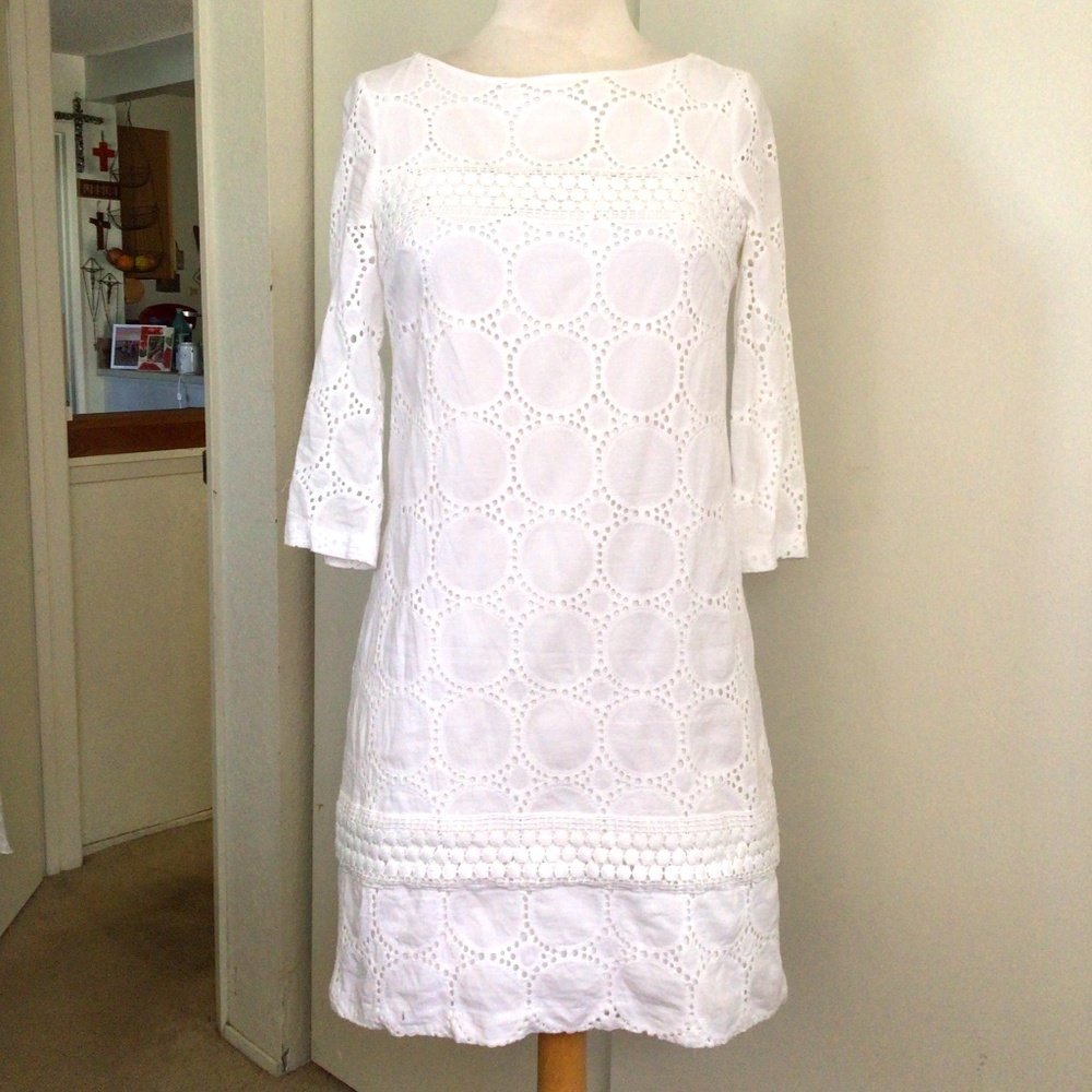 London Times 4 White Eyelet Dress Short